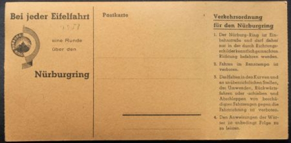 Nuerburgring 1953 ticket with Pricebrakedown as postcard (7314)